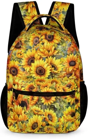 Sunflower School Backpack for Kids Girls Boys, 16 Inch Cute Sunflowers Themed Bookbag, Personalized School Backpack for Students Children, Lightweight, Large Capacity
