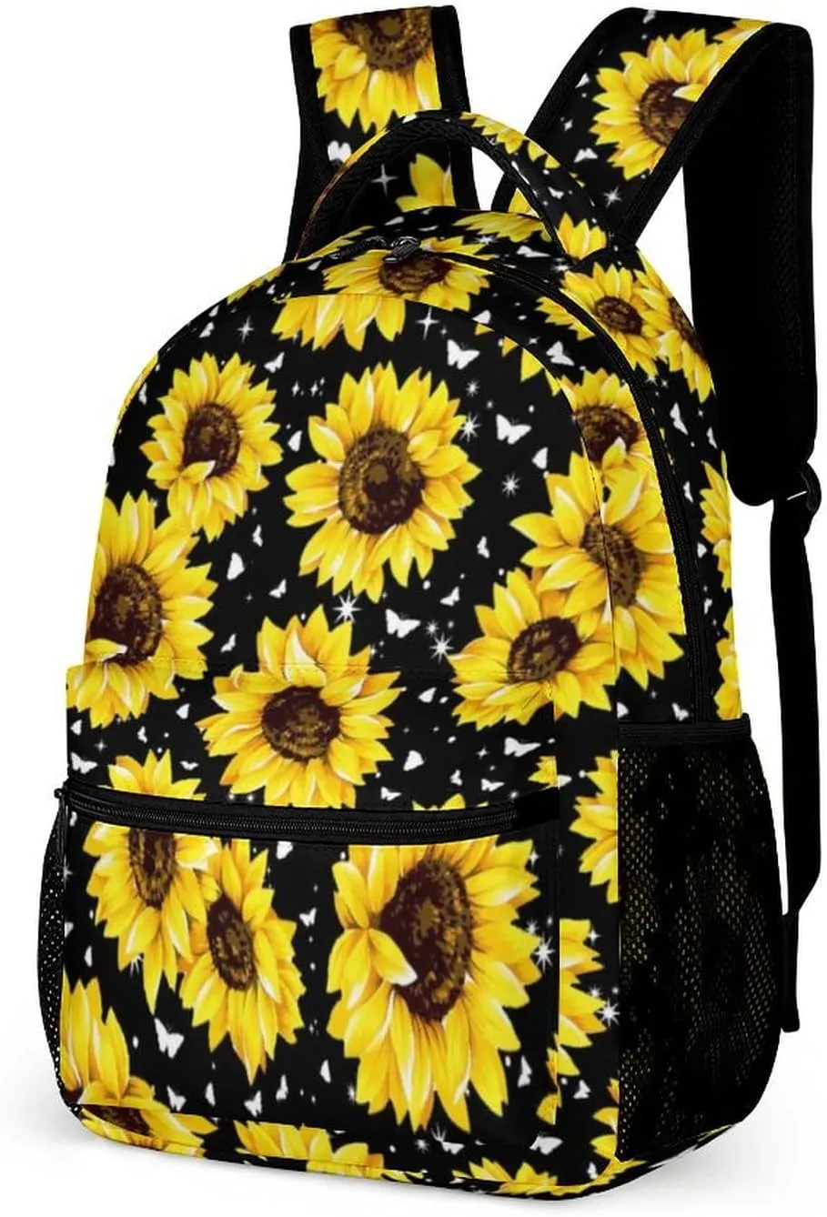 Sunflower School Backpack for Kids Girls Boys, 16 Inch Cute Sunflowers Themed Bookbag, Personalized School Backpack for Students Children, Lightweight, Large Capacity