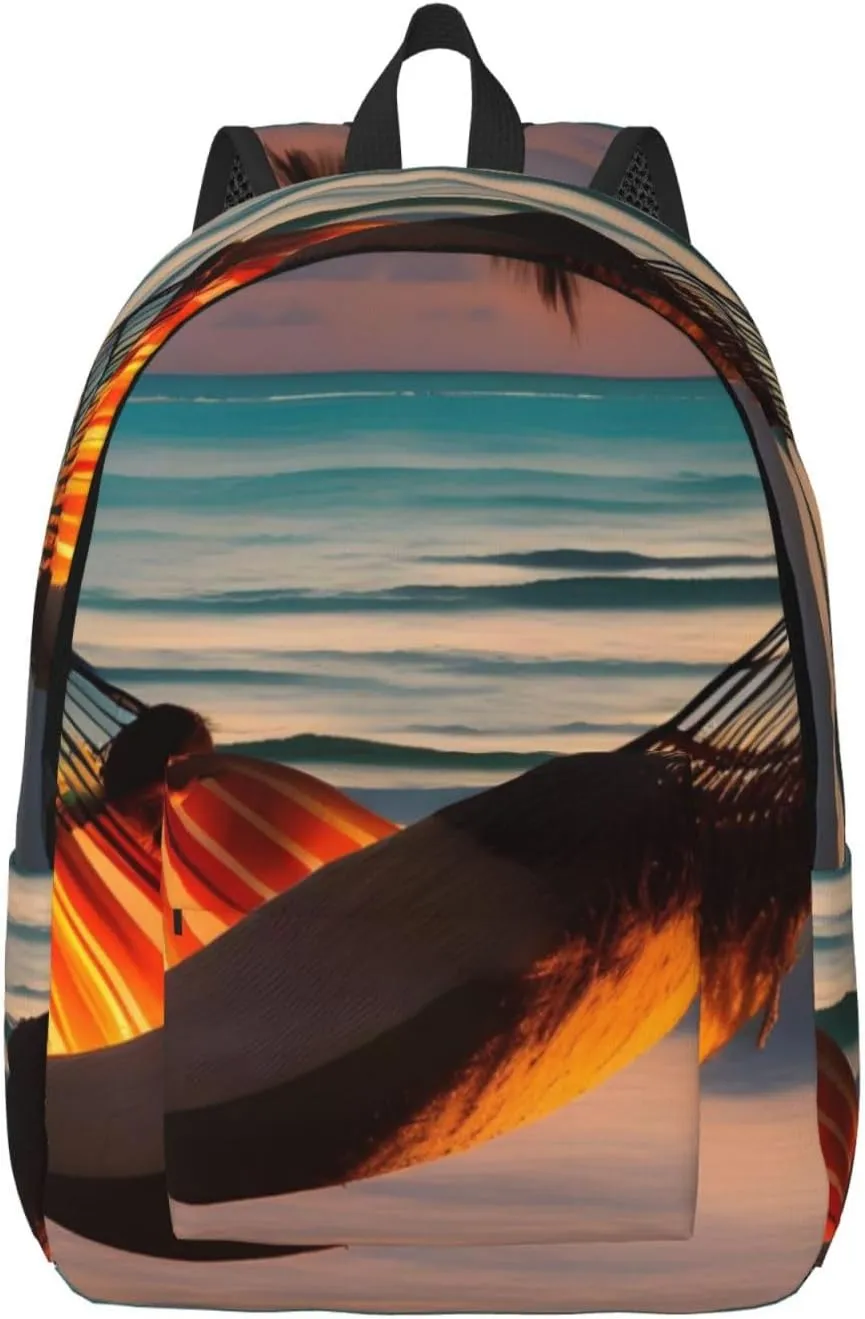 Sunset Beach Hammock Double Shoulder Backpack, Lightweight Backpack, Medium Suitable For Traveling, Outdoor Activities.