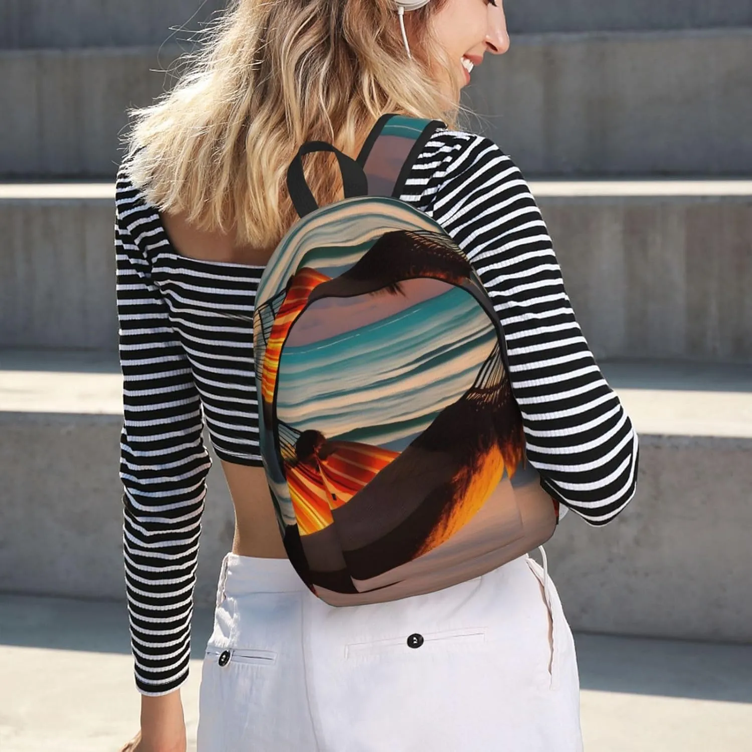 Sunset Beach Hammock Double Shoulder Backpack, Lightweight Backpack, Medium Suitable For Traveling, Outdoor Activities.