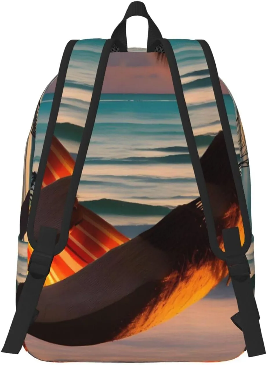 Sunset Beach Hammock Double Shoulder Backpack, Lightweight Backpack, Medium Suitable For Traveling, Outdoor Activities.