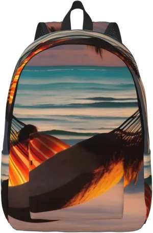 Sunset Beach Hammock Double Shoulder Backpack, Lightweight Backpack, Medium Suitable For Traveling, Outdoor Activities.