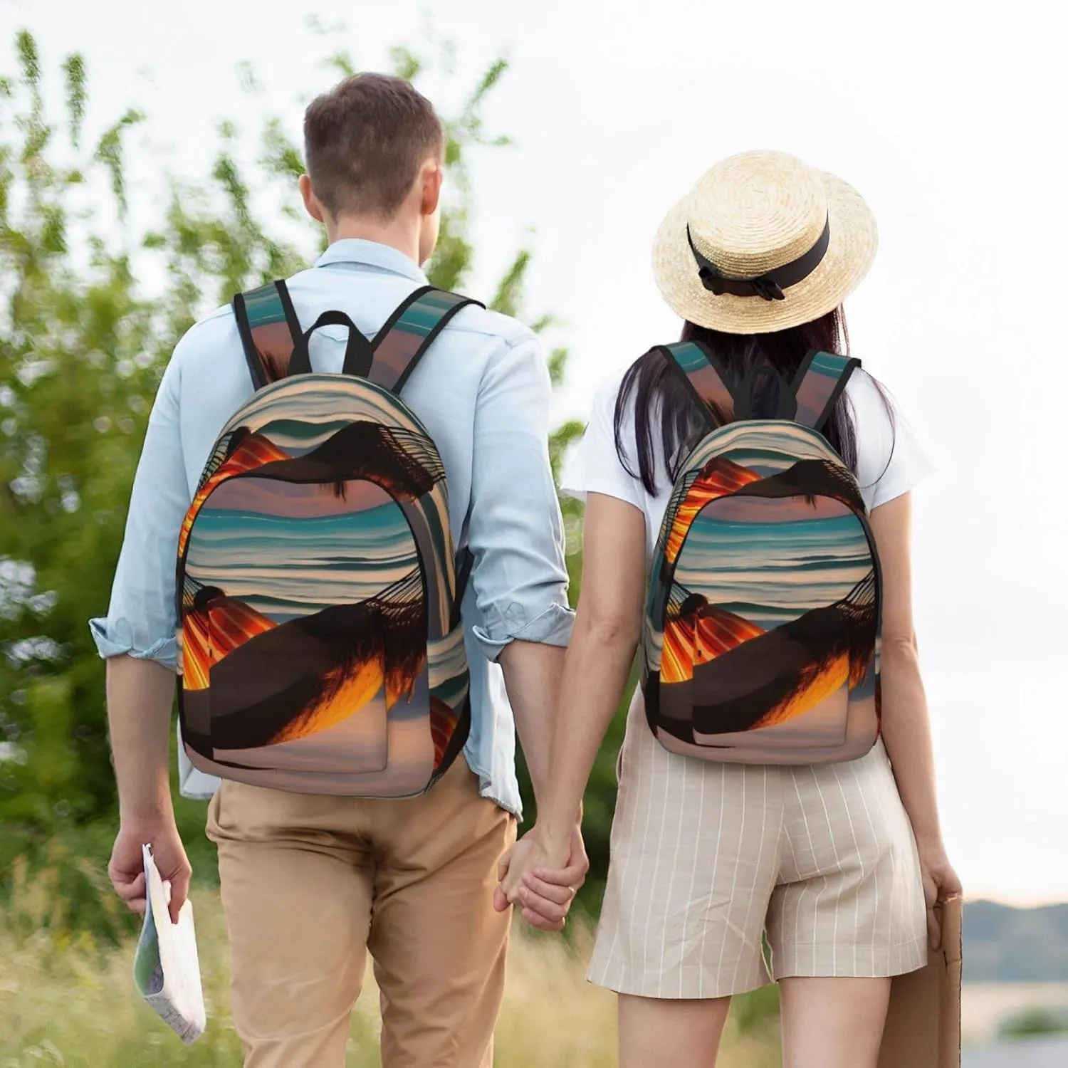 Sunset Beach Hammock Double Shoulder Backpack, Lightweight Backpack, Medium Suitable For Traveling, Outdoor Activities.
