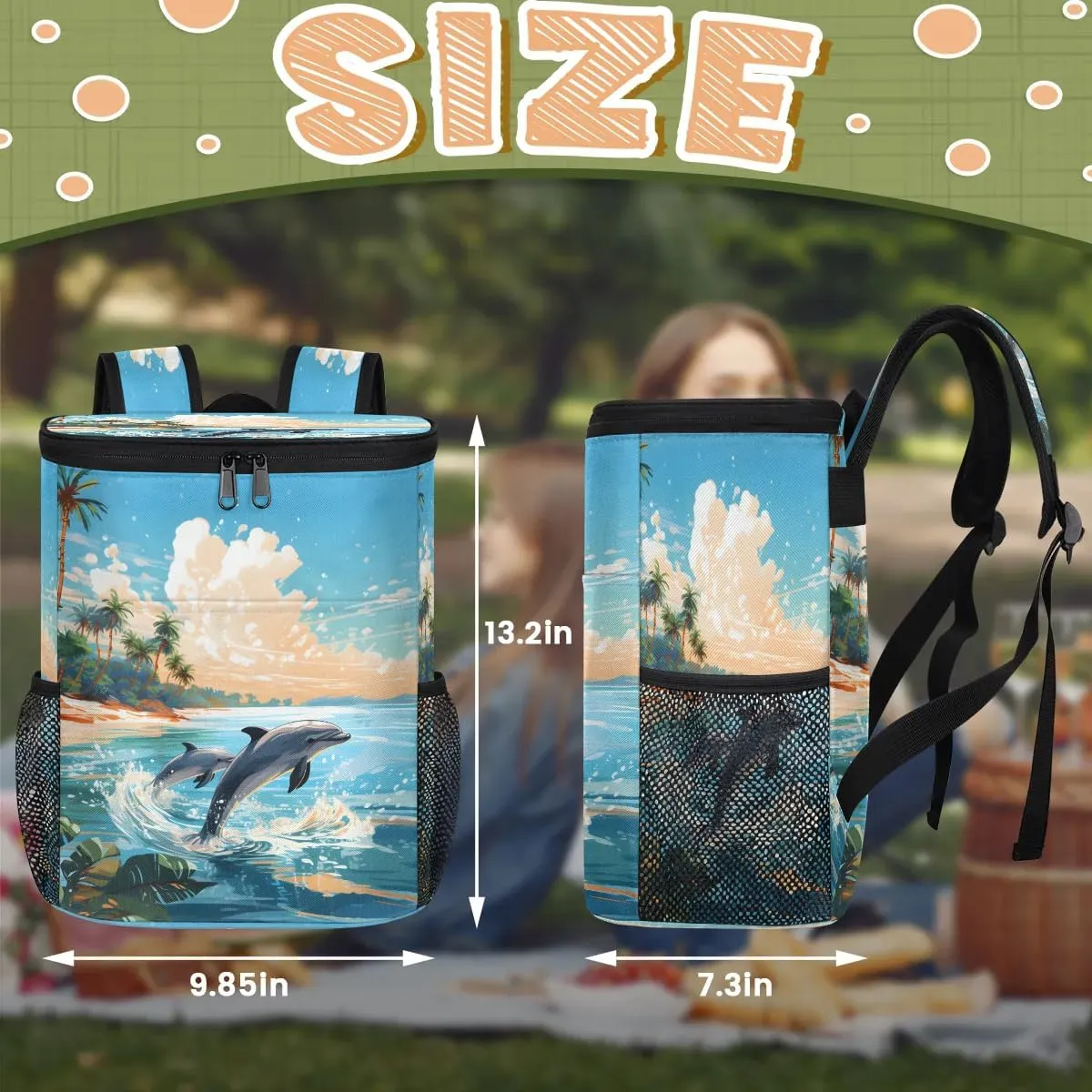 Sunset Jumping Dolphin Backpack Cooler Leakproof Insulated Cooler Bag Beach Travel Camping Lunch Backpack for Men Women
