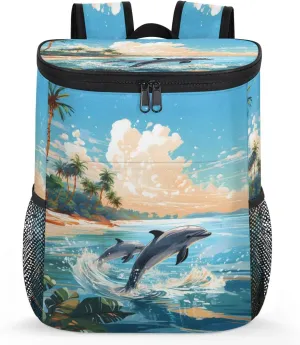 Sunset Jumping Dolphin Backpack Cooler Leakproof Insulated Cooler Bag Beach Travel Camping Lunch Backpack for Men Women