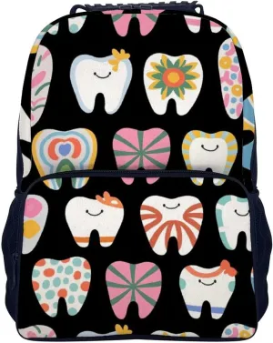 Supdreamc Cartoon Teeth Dental Art Backpack Polyester Anti-Theft Multipurpose Bookbag Large Capacity Laptop Book Bag Rucksack With Side Pockets