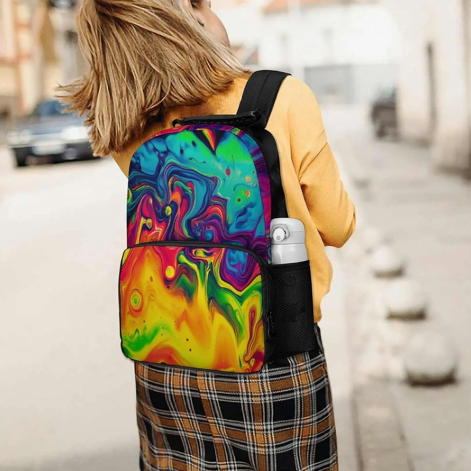 Supdreamc Fantasy Color Neon Colorful Rucksacks Lightweight Multipurpose Anti-Theft Shoulder Bag Big Capacity Traveling & Camping Backpack With Side Pockets