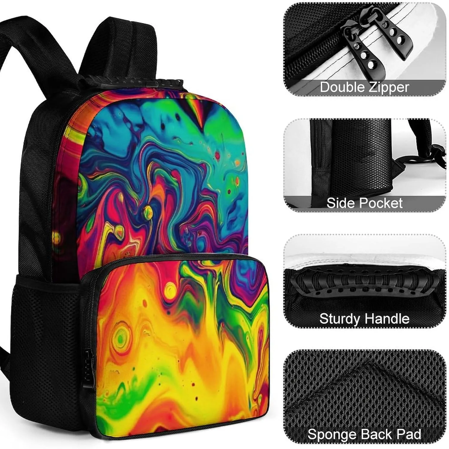 Supdreamc Fantasy Color Neon Colorful Rucksacks Lightweight Multipurpose Anti-Theft Shoulder Bag Big Capacity Traveling & Camping Backpack With Side Pockets