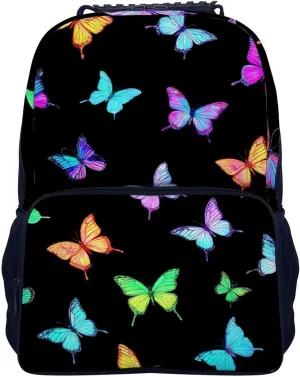 Supdreamc Lightweight Daypack Backpack for Trekking Work Running - Big Capacity Multipurpose Anti-Theft Bookbag, Black Colorful Monarch Butterfly Business Computer Bag