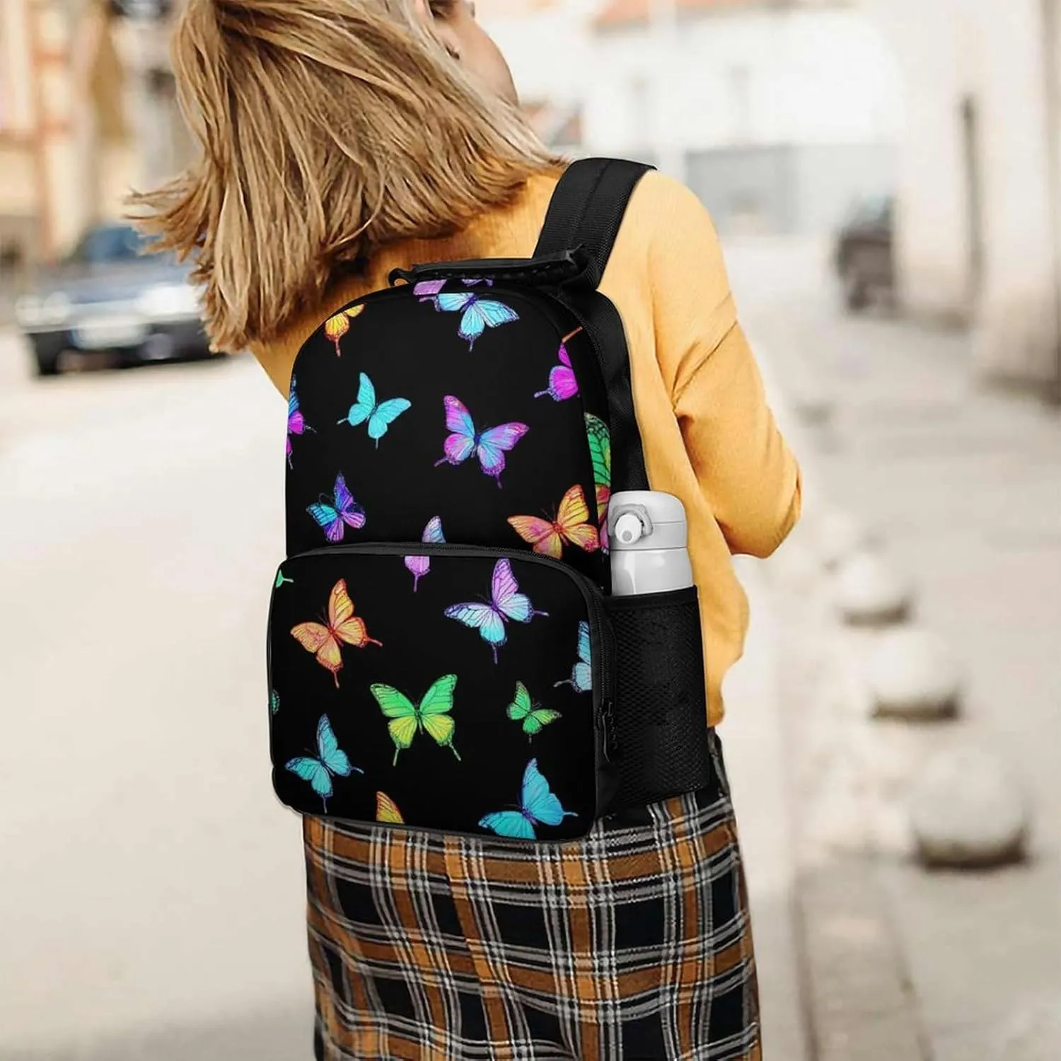 Supdreamc Lightweight Daypack Backpack for Trekking Work Running - Big Capacity Multipurpose Anti-Theft Bookbag, Black Colorful Monarch Butterfly Business Computer Bag