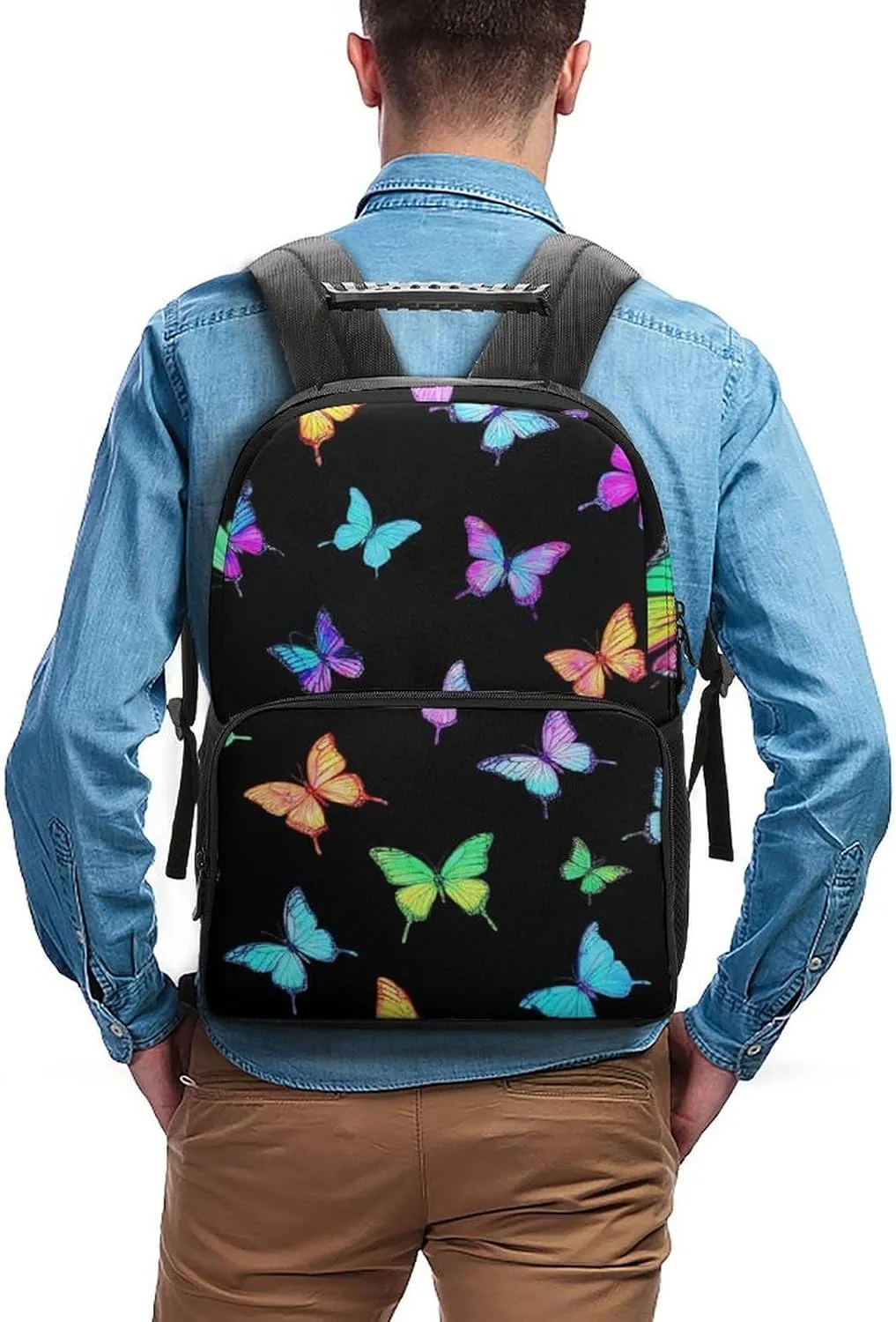 Supdreamc Lightweight Daypack Backpack for Trekking Work Running - Big Capacity Multipurpose Anti-Theft Bookbag, Black Colorful Monarch Butterfly Business Computer Bag