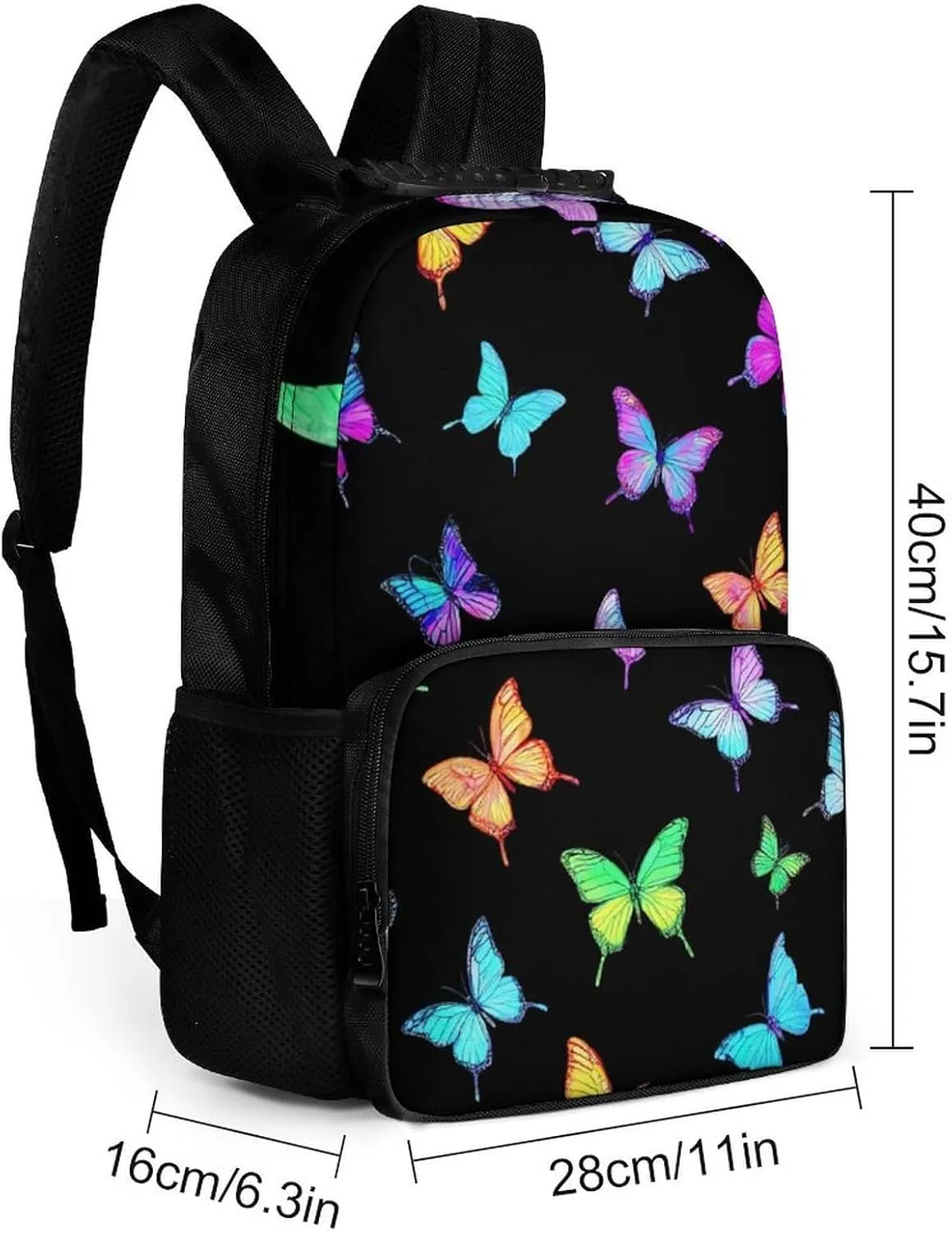 Supdreamc Lightweight Daypack Backpack for Trekking Work Running - Big Capacity Multipurpose Anti-Theft Bookbag, Black Colorful Monarch Butterfly Business Computer Bag