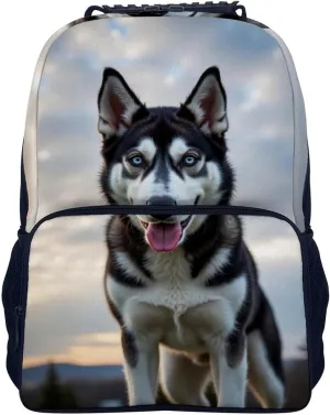 Supdreamc Lightweight Daypack Bookbag for Trekking Business Walking Cycling - Big Capacity Anti-Theft Multipurpose Carry On Bag, Alaska Husky Dog Business Computer Bag