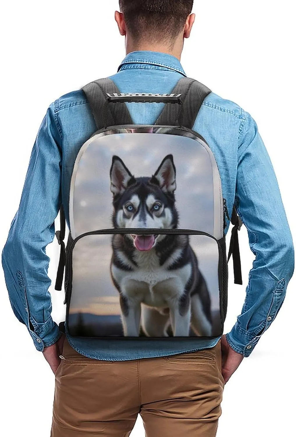 Supdreamc Lightweight Daypack Bookbag for Trekking Business Walking Cycling - Big Capacity Anti-Theft Multipurpose Carry On Bag, Alaska Husky Dog Business Computer Bag
