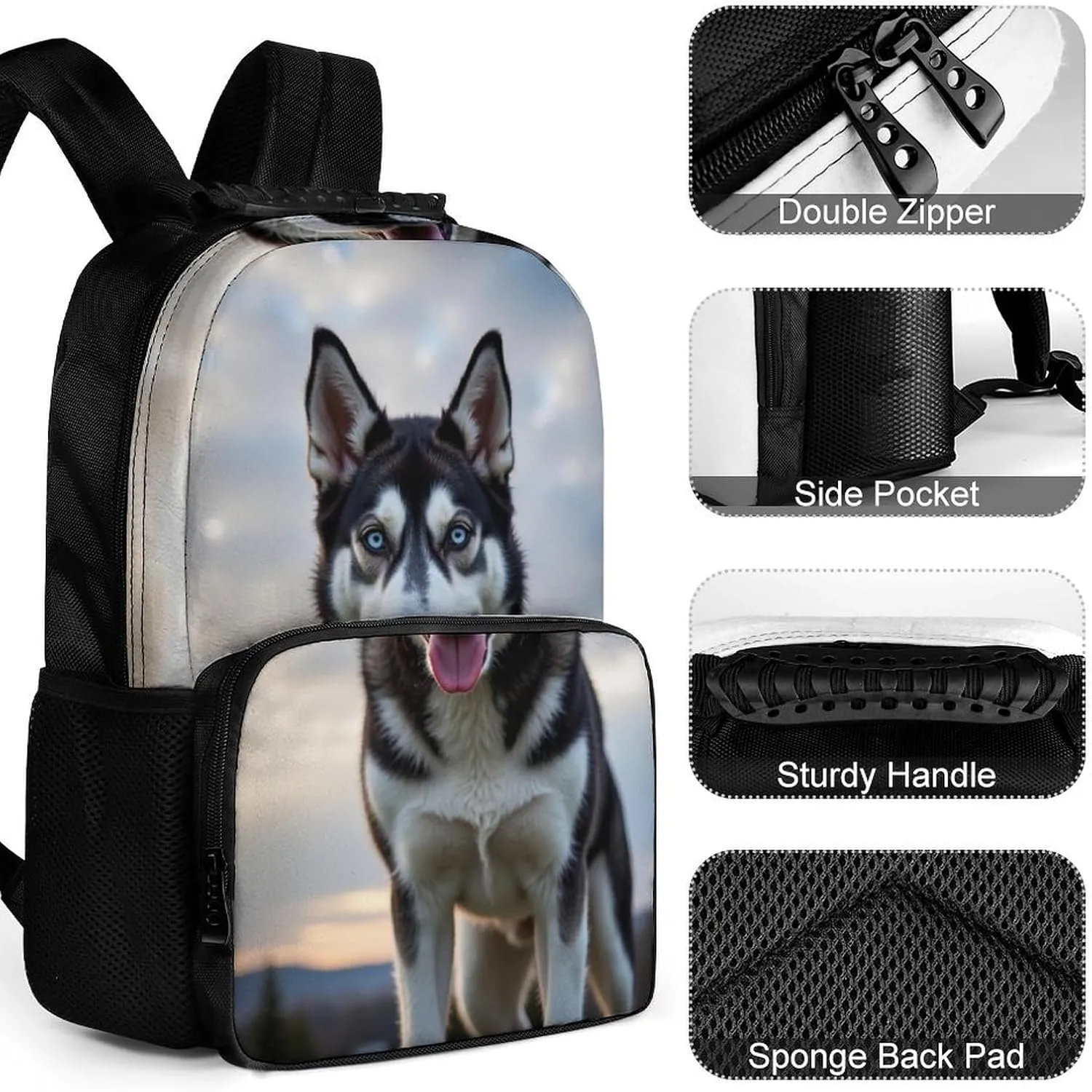 Supdreamc Lightweight Daypack Bookbag for Trekking Business Walking Cycling - Big Capacity Anti-Theft Multipurpose Carry On Bag, Alaska Husky Dog Business Computer Bag