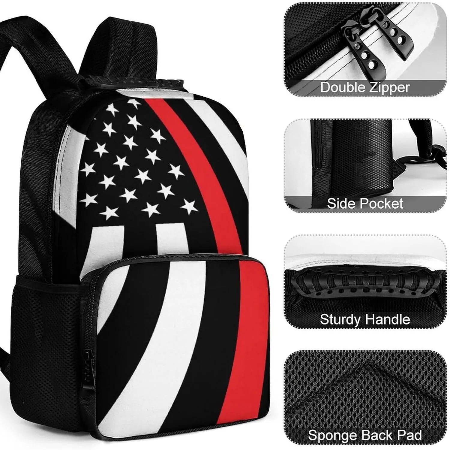 Supdreamc Lightweight Daypack for Camping Business Walking Cycling - Large Capacity Anti-Theft Multipurpose Bookbag, American Thin Red Line Flag Pattern Gym Outdoor Hiking Backpack