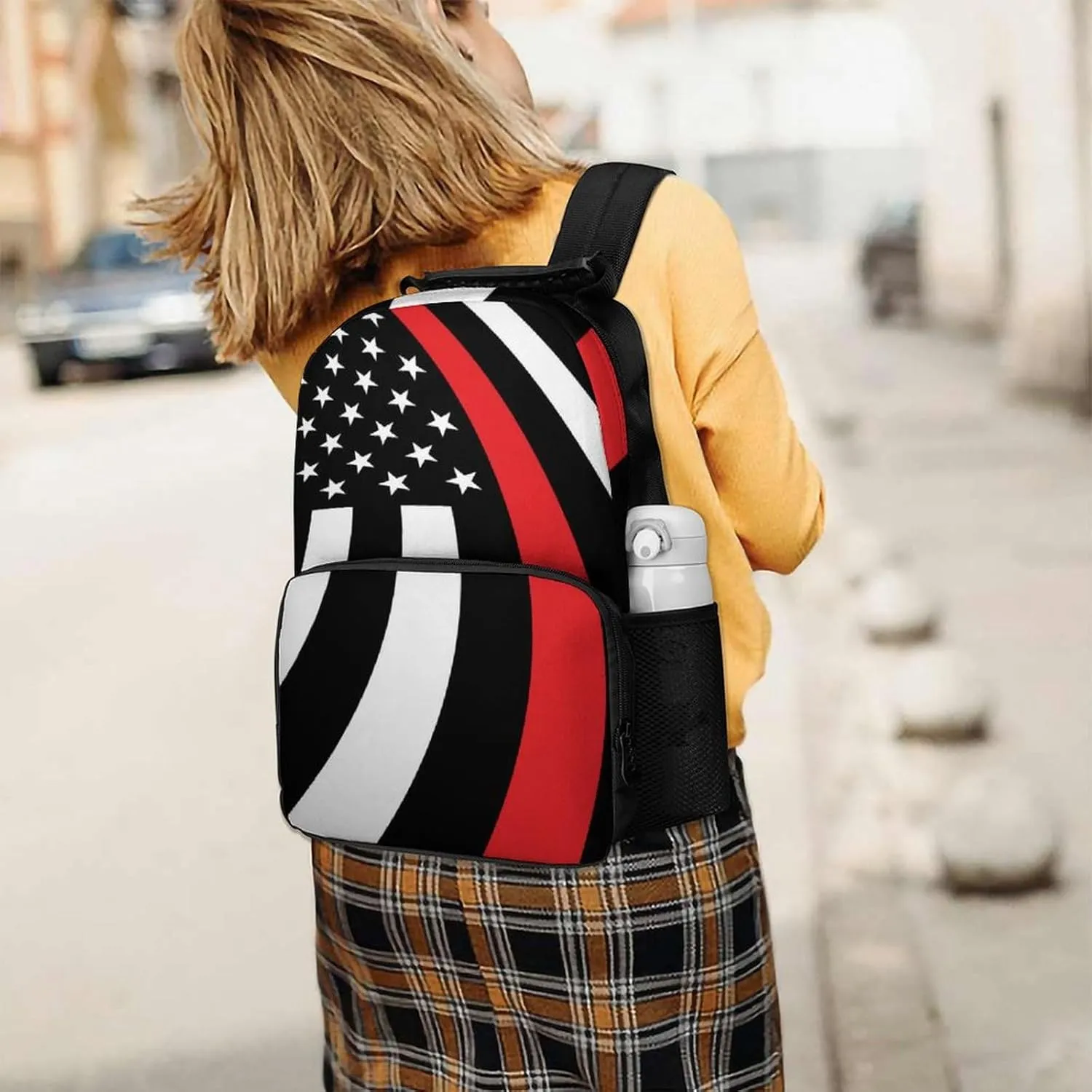 Supdreamc Lightweight Daypack for Camping Business Walking Cycling - Large Capacity Anti-Theft Multipurpose Bookbag, American Thin Red Line Flag Pattern Gym Outdoor Hiking Backpack