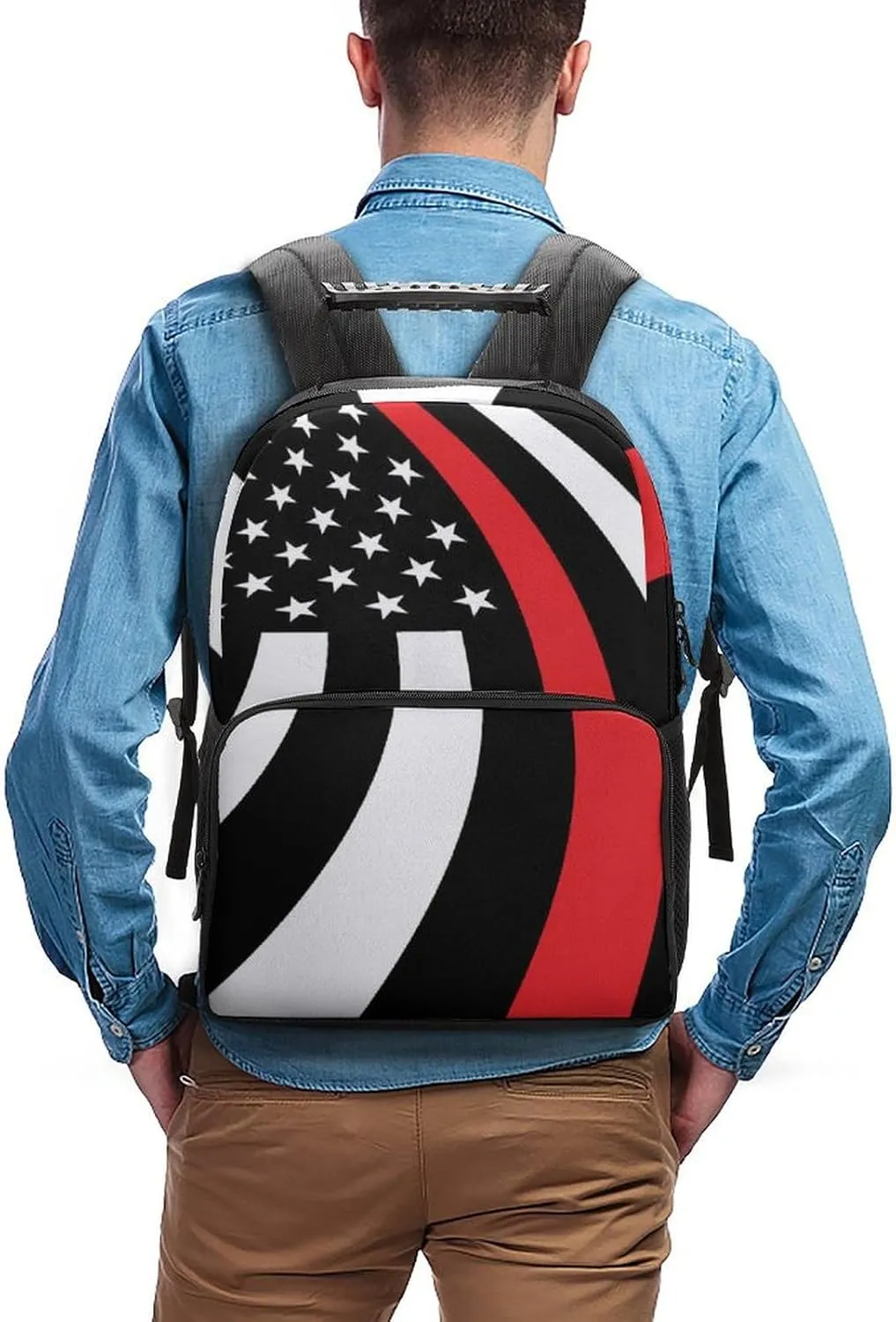 Supdreamc Lightweight Daypack for Camping Business Walking Cycling - Large Capacity Anti-Theft Multipurpose Bookbag, American Thin Red Line Flag Pattern Gym Outdoor Hiking Backpack