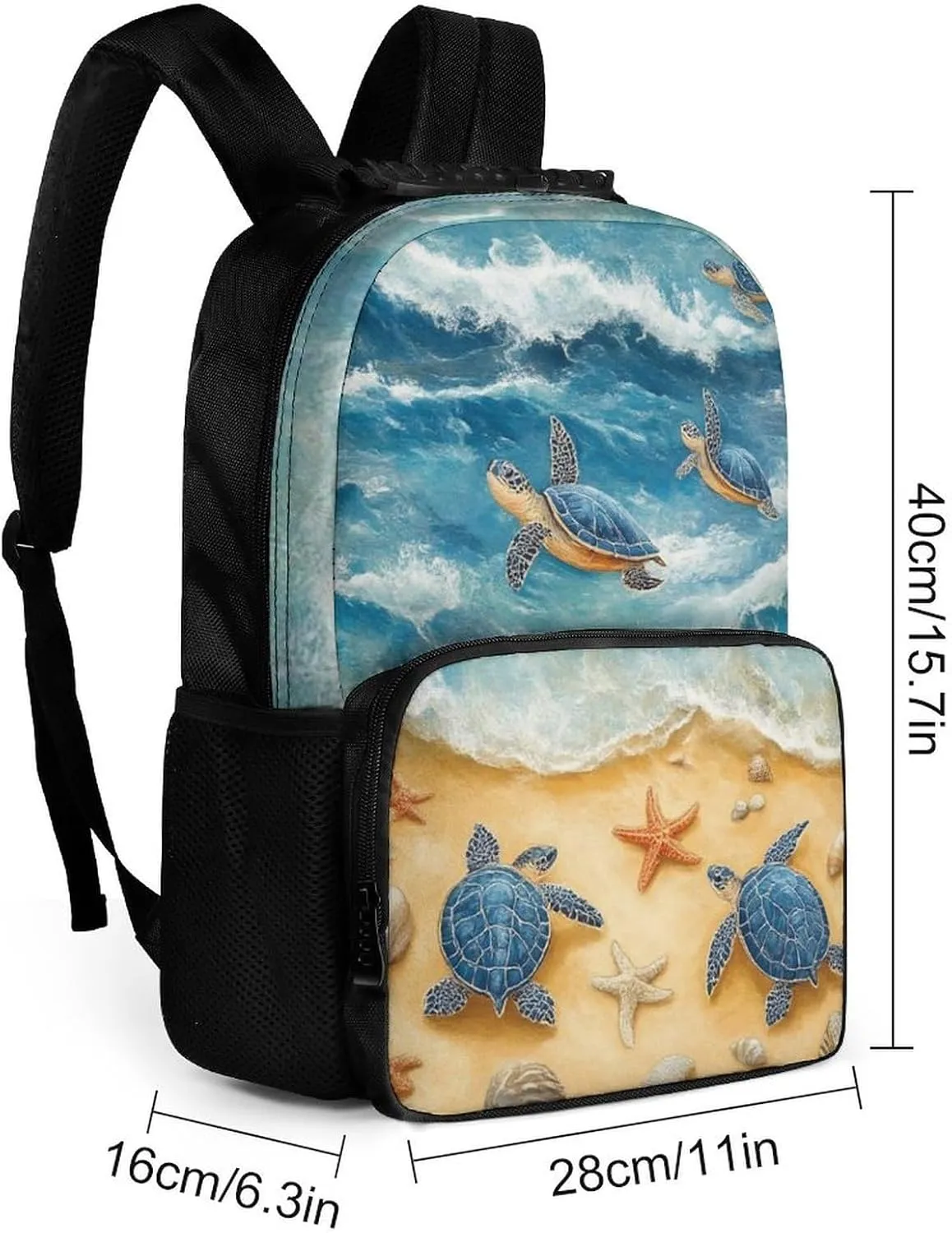 Supdreamc Men Women Polyester Beach Turtles Daypack Big Capacity Shoulder Bag With Smooth Zippers for Hiking Work Walking Cycling