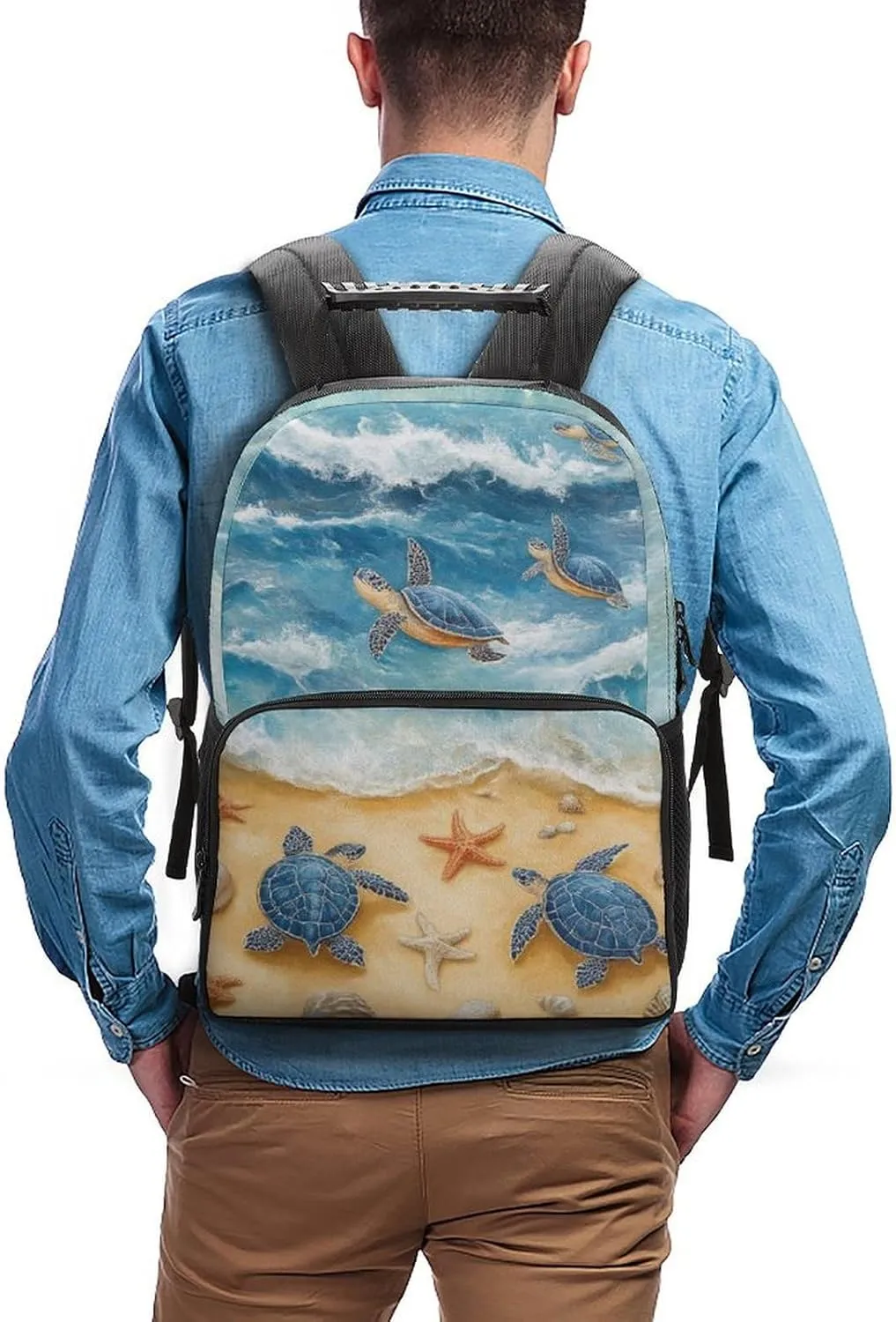 Supdreamc Men Women Polyester Beach Turtles Daypack Big Capacity Shoulder Bag With Smooth Zippers for Hiking Work Walking Cycling
