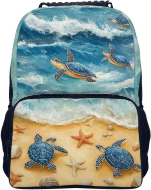 Supdreamc Men Women Polyester Beach Turtles Daypack Big Capacity Shoulder Bag With Smooth Zippers for Hiking Work Walking Cycling