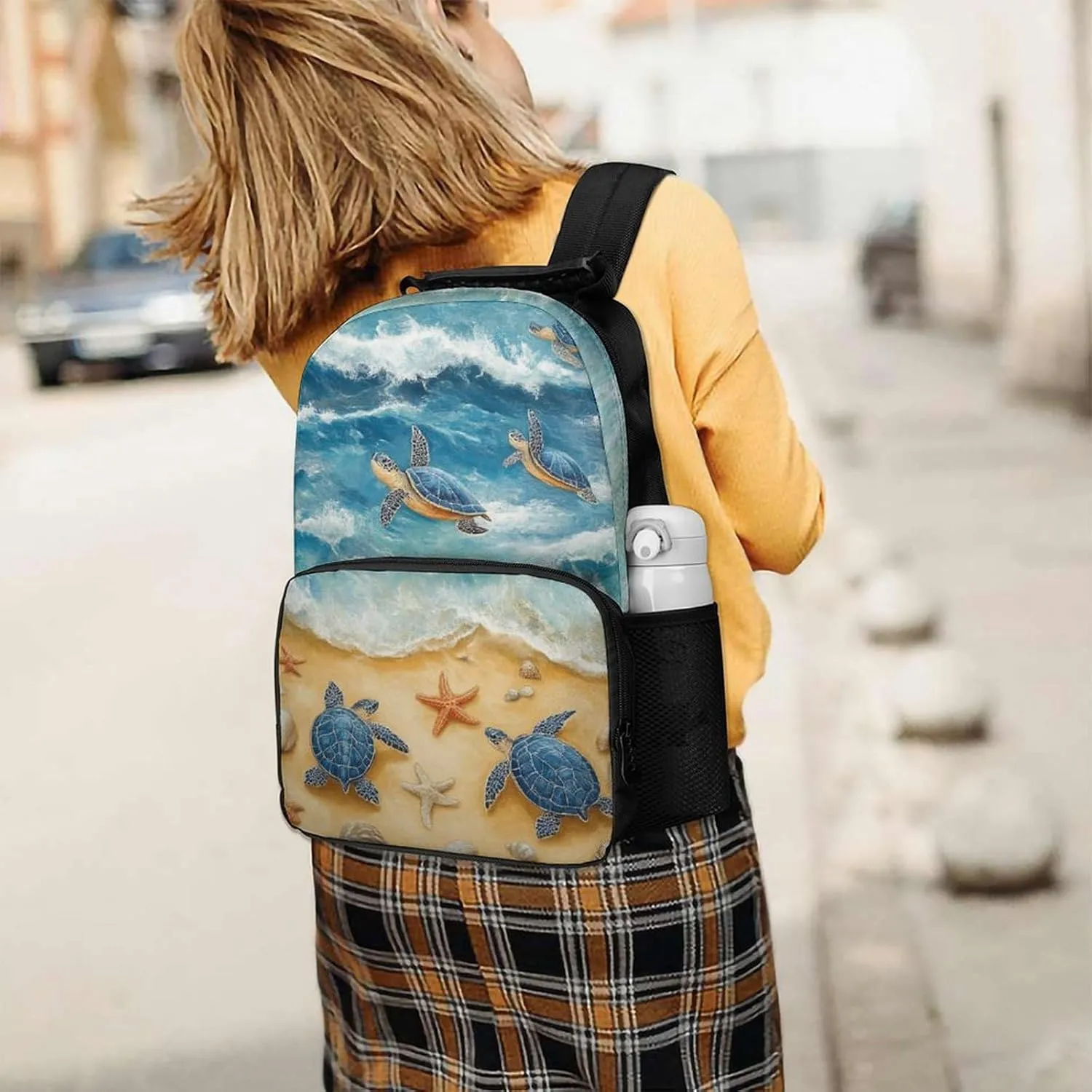 Supdreamc Men Women Polyester Beach Turtles Daypack Big Capacity Shoulder Bag With Smooth Zippers for Hiking Work Walking Cycling