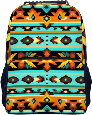 Supdreamc Men Women Polyester Ethnic Aztec Turquoise Geometric Indiana Western Southwest Pattern Daypack Big Capacity Shoulder Bag With Adjustable Shoulder Straps for Camping Travel Walking Cycling