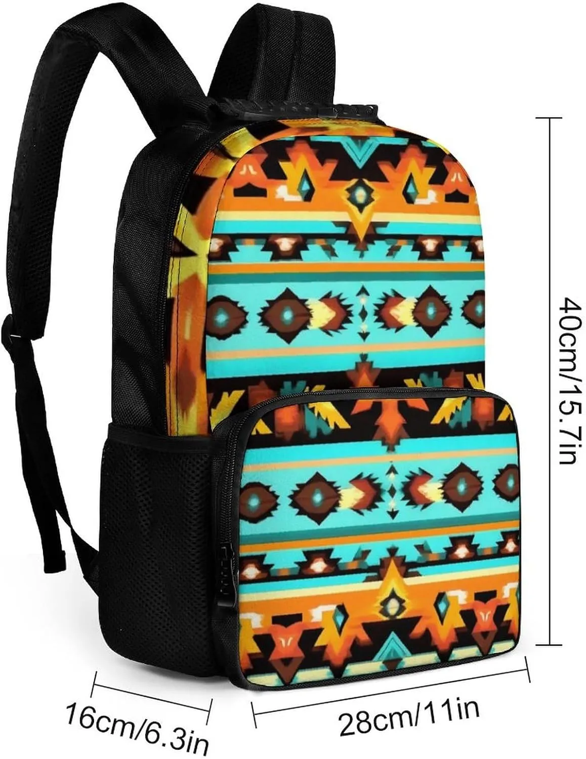 Supdreamc Men Women Polyester Ethnic Aztec Turquoise Geometric Indiana Western Southwest Pattern Daypack Big Capacity Shoulder Bag With Adjustable Shoulder Straps for Camping Travel Walking Cycling