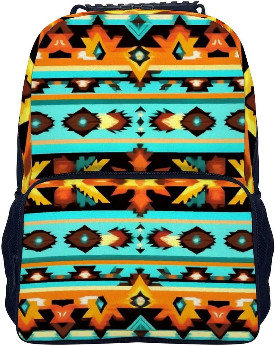 Supdreamc Men Women Polyester Ethnic Aztec Turquoise Geometric Indiana Western Southwest Pattern Daypack Big Capacity Shoulder Bag With Adjustable Shoulder Straps for Camping Travel Walking Cycling