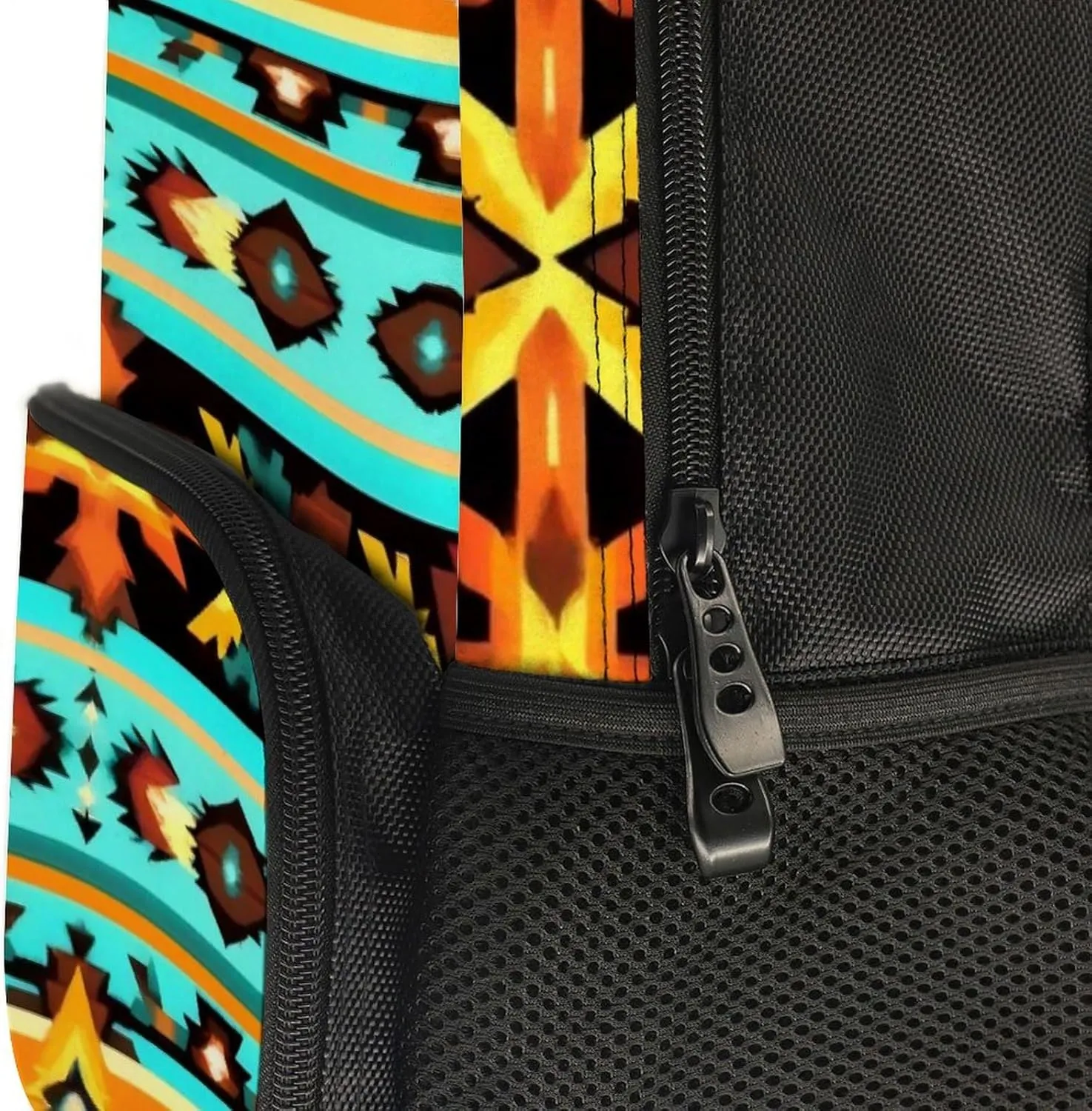 Supdreamc Men Women Polyester Ethnic Aztec Turquoise Geometric Indiana Western Southwest Pattern Daypack Big Capacity Shoulder Bag With Adjustable Shoulder Straps for Camping Travel Walking Cycling