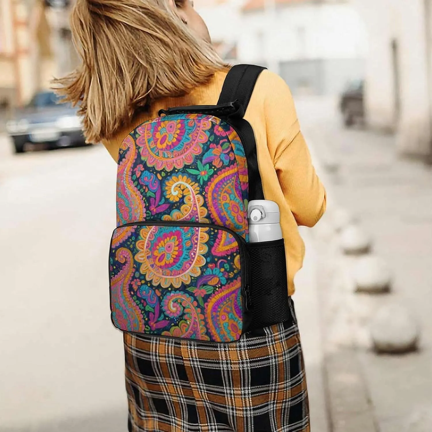 Supdreamc Polyester Daypack Backpack for Sports Travel Running - Big Capacity Anti-Theft Multipurpose Carry On Bag, Colorful Flowers Leaves Paisley Art Laptop Book Bag Rucksack