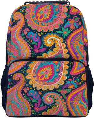 Supdreamc Polyester Daypack Backpack for Sports Travel Running - Big Capacity Anti-Theft Multipurpose Carry On Bag, Colorful Flowers Leaves Paisley Art Laptop Book Bag Rucksack
