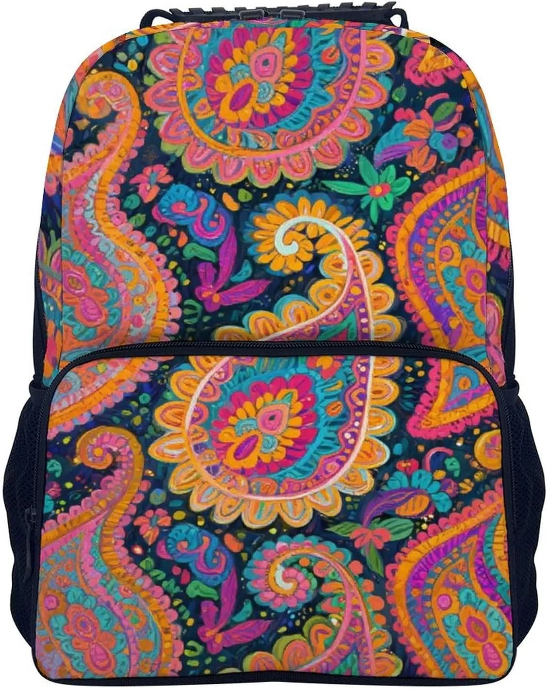 Supdreamc Polyester Daypack Backpack for Sports Travel Running - Big Capacity Anti-Theft Multipurpose Carry On Bag, Colorful Flowers Leaves Paisley Art Laptop Book Bag Rucksack