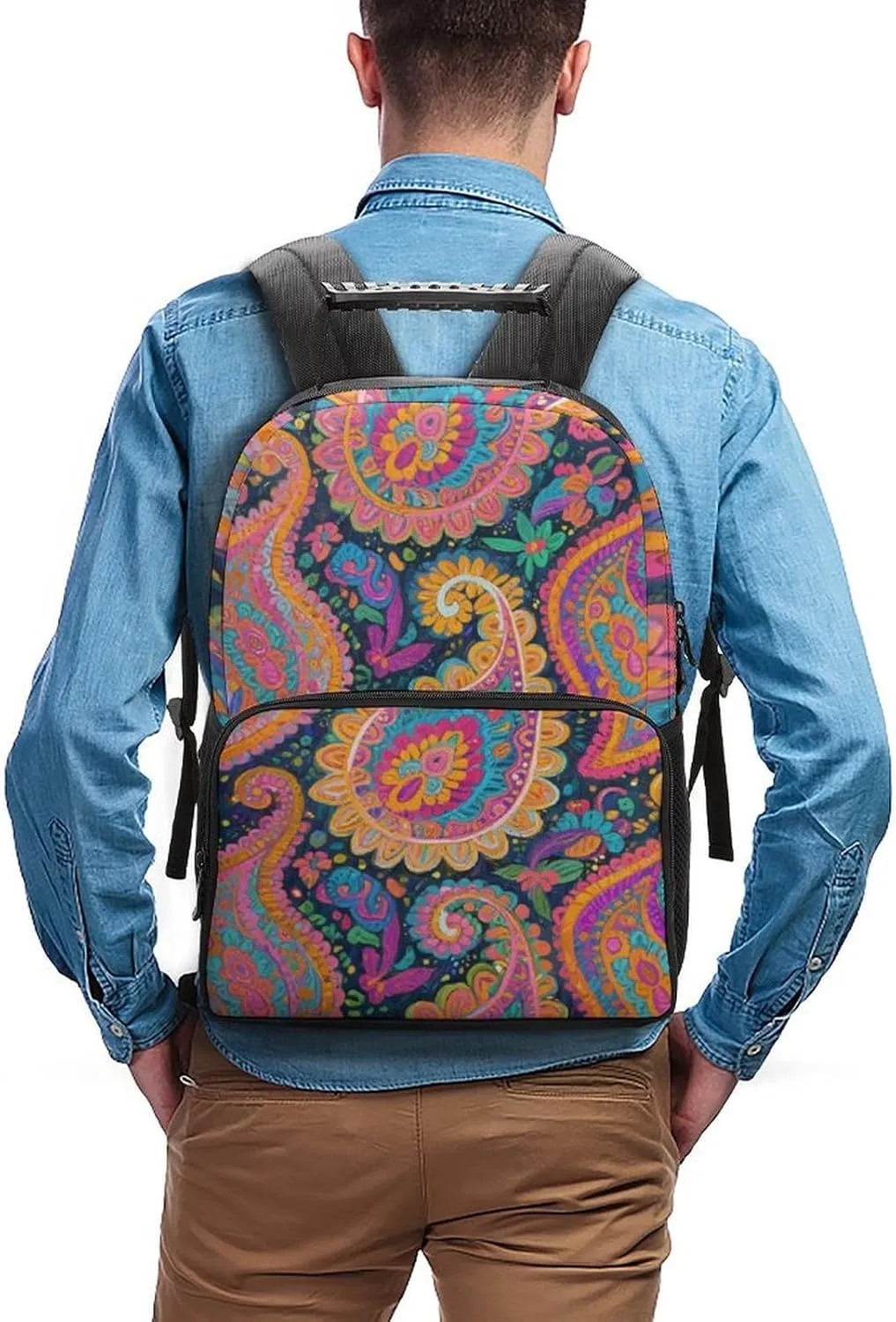Supdreamc Polyester Daypack Backpack for Sports Travel Running - Big Capacity Anti-Theft Multipurpose Carry On Bag, Colorful Flowers Leaves Paisley Art Laptop Book Bag Rucksack