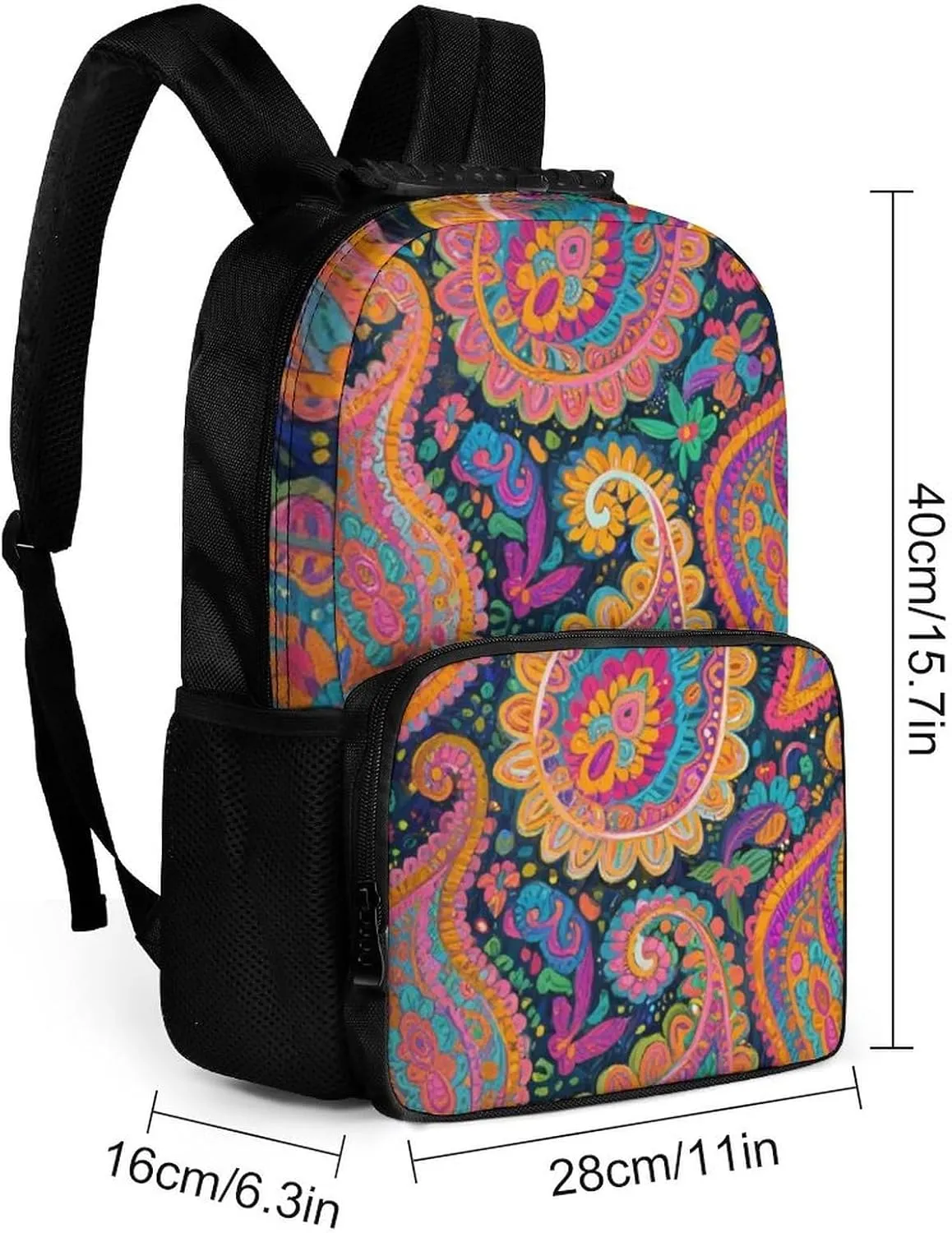 Supdreamc Polyester Daypack Backpack for Sports Travel Running - Big Capacity Anti-Theft Multipurpose Carry On Bag, Colorful Flowers Leaves Paisley Art Laptop Book Bag Rucksack