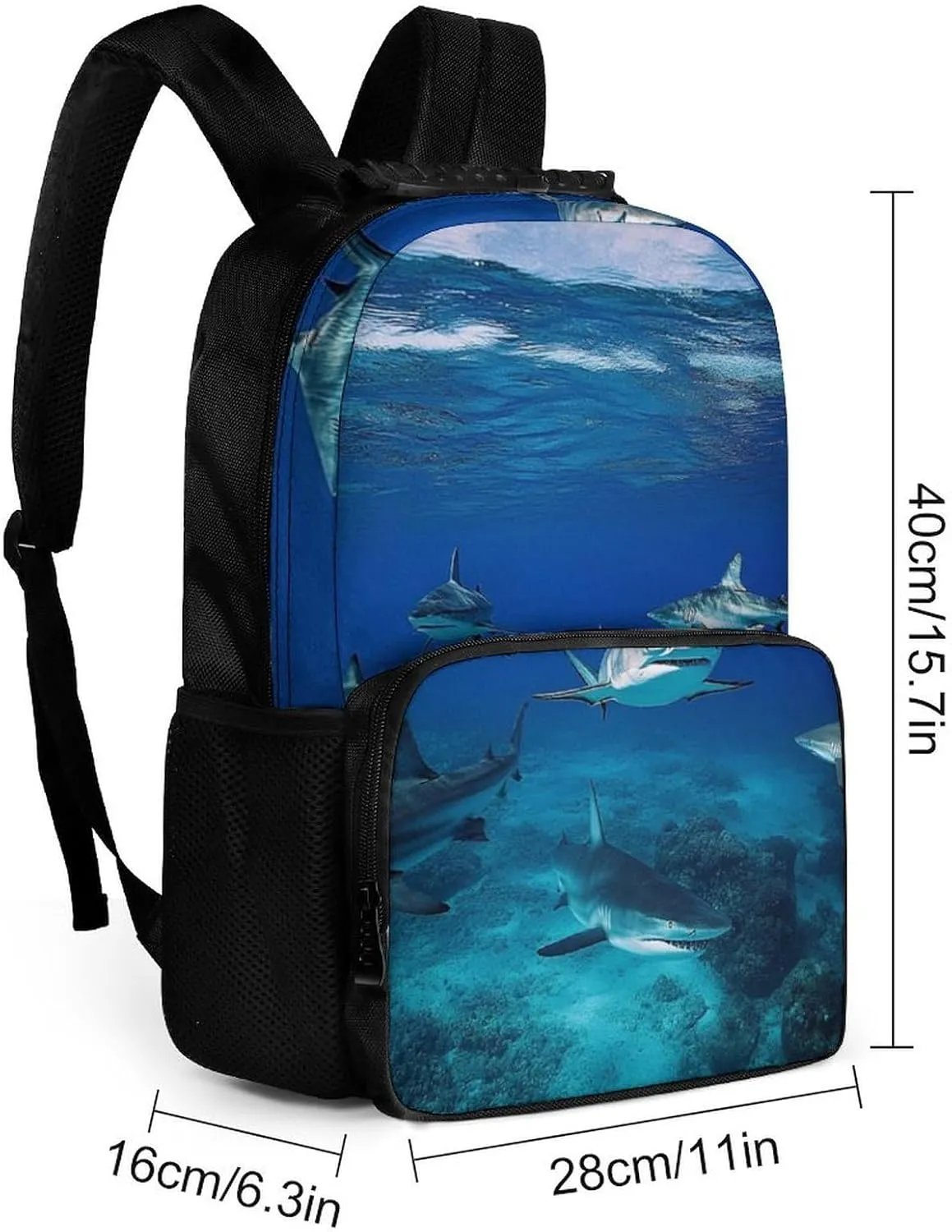Supdreamc Polyester Daypack Bookbag for Gym Business Bicycle - Large Capacity Multipurpose Anti-Theft Carry On Bag, Blue Ocean Sea Shark Travel Hiking Daypack