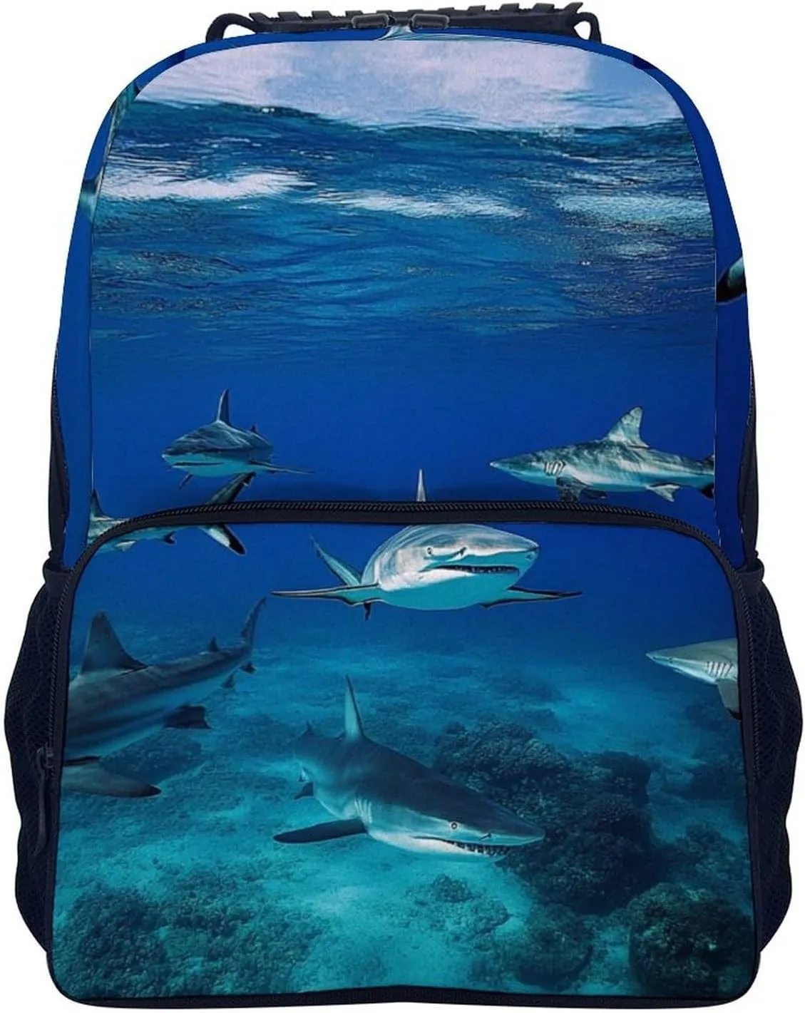Supdreamc Polyester Daypack Bookbag for Gym Business Bicycle - Large Capacity Multipurpose Anti-Theft Carry On Bag, Blue Ocean Sea Shark Travel Hiking Daypack