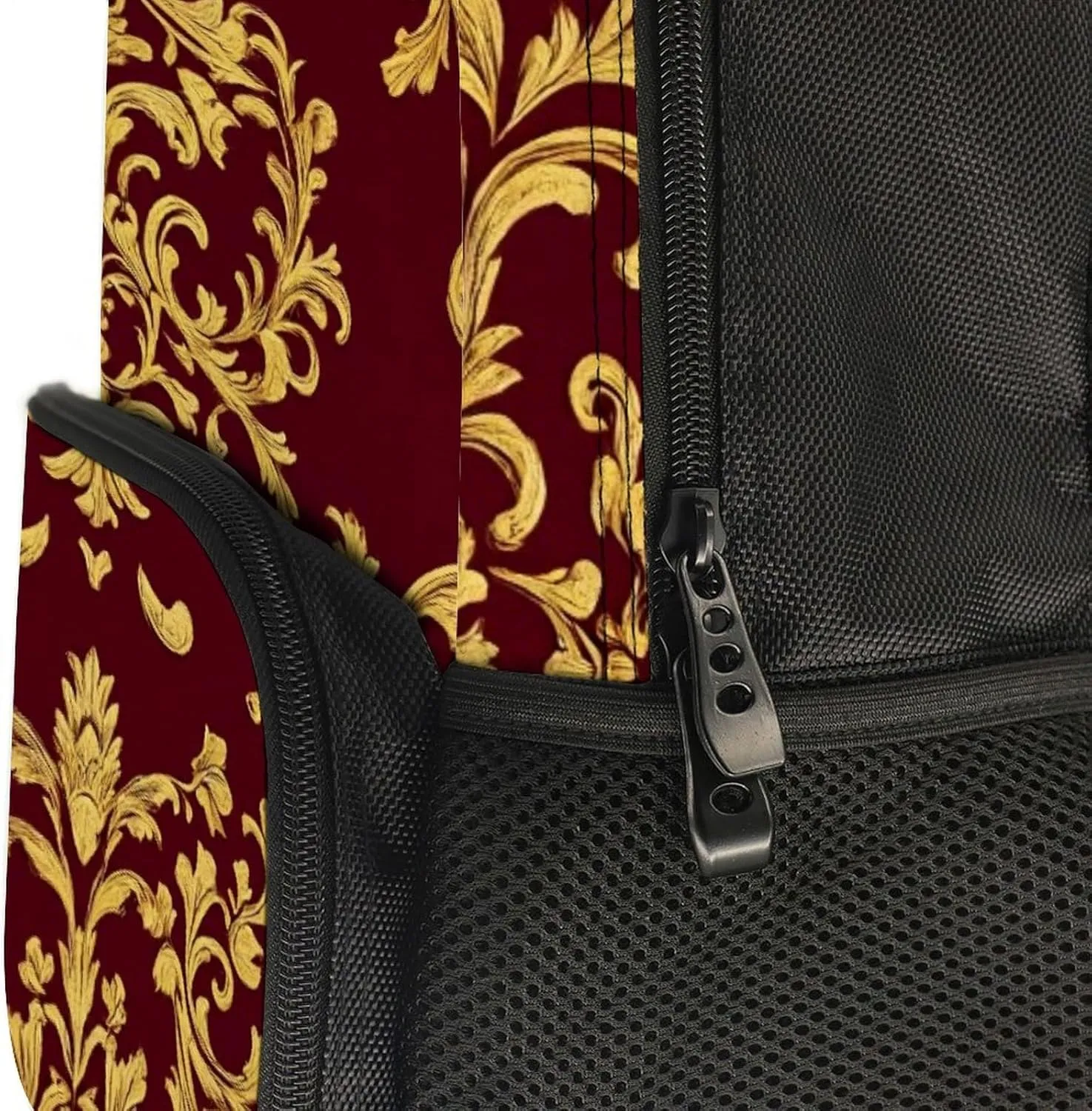 Supdreamc Polyester Daypack Bookbag for Gym Business Bicycle - Large Capacity Multipurpose Anti-Theft Carry On Bag, Flower Maroon Gold Floral Classy Burgundy Antique Travel Hiking Daypack
