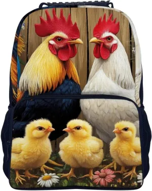 Supdreamc Polyester Daypack for Camping Travel Walking Cycling - Big Capacity Anti-Theft Multipurpose Bookbag, Chicken Rooster Garden Flowers Painting Camping Outdoor Backpack
