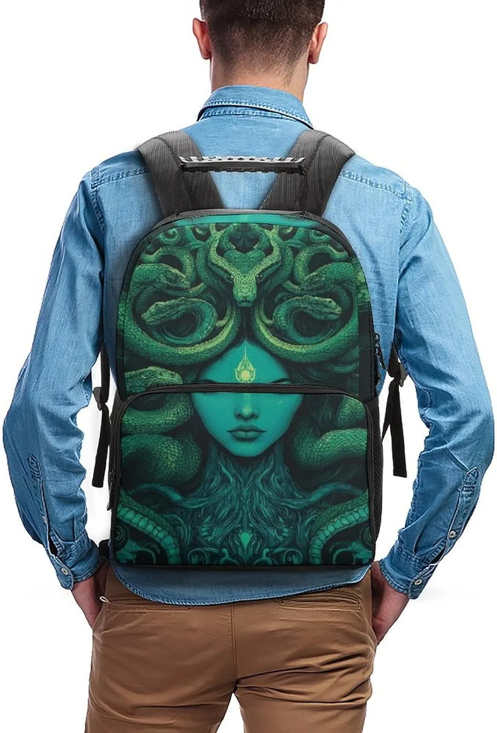 Supdreamc Polyester Daypack for Hiking Work Running - Big Capacity Anti-Theft Multipurpose Shoulder Bag, Ancient Greece Snake Queen Medusa Art Travel and Sport Backpack Rucksack