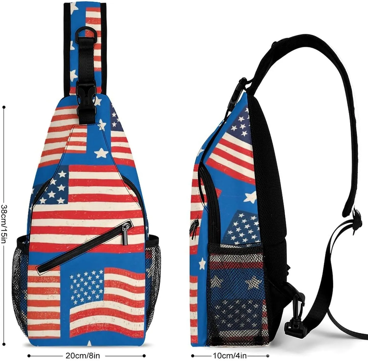 Supdreamc Sling Bag Backpack for Men Women Multipurpose Anti-Theft Satchel Bookbags Travel Rucksack Daypack Bookbag, Usa Flag Grunge Old American Flag Art Shoulder Crossbody Bag Chest Pack