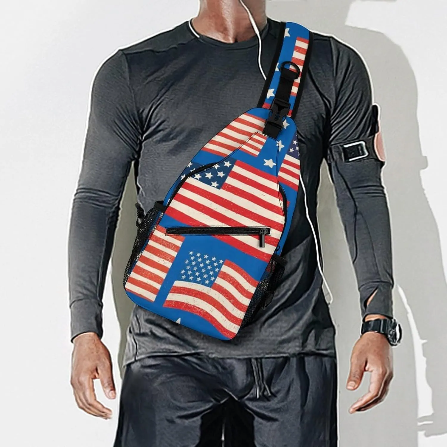 Supdreamc Sling Bag Backpack for Men Women Multipurpose Anti-Theft Satchel Bookbags Travel Rucksack Daypack Bookbag, Usa Flag Grunge Old American Flag Art Shoulder Crossbody Bag Chest Pack