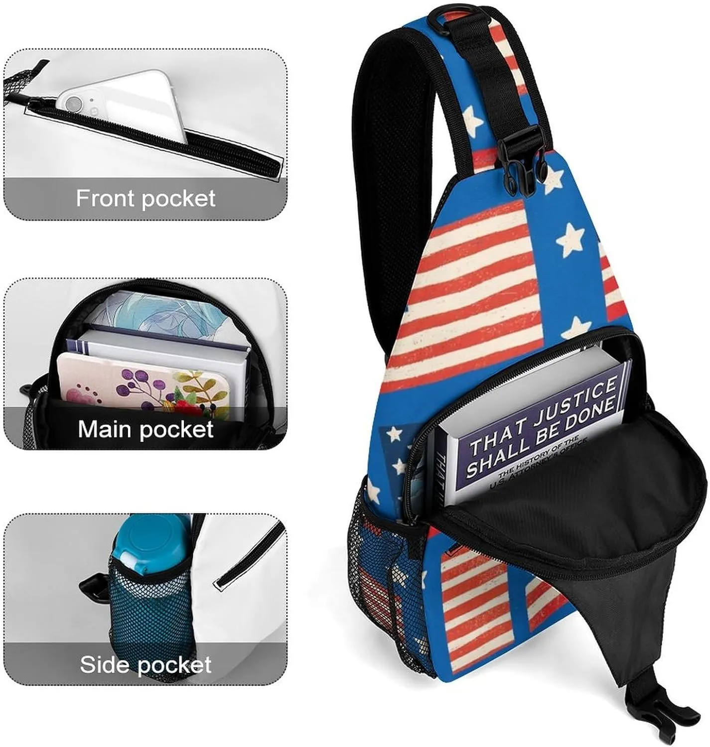Supdreamc Sling Bag Backpack for Men Women Multipurpose Anti-Theft Satchel Bookbags Travel Rucksack Daypack Bookbag, Usa Flag Grunge Old American Flag Art Shoulder Crossbody Bag Chest Pack