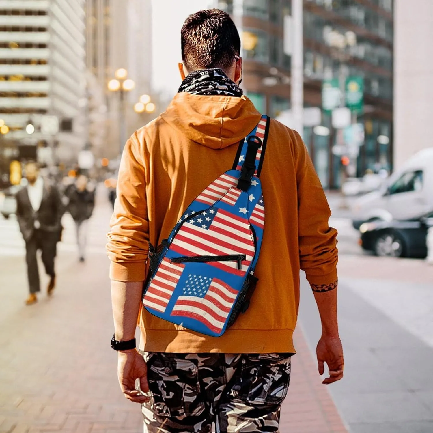 Supdreamc Sling Bag Backpack for Men Women Multipurpose Anti-Theft Satchel Bookbags Travel Rucksack Daypack Bookbag, Usa Flag Grunge Old American Flag Art Shoulder Crossbody Bag Chest Pack