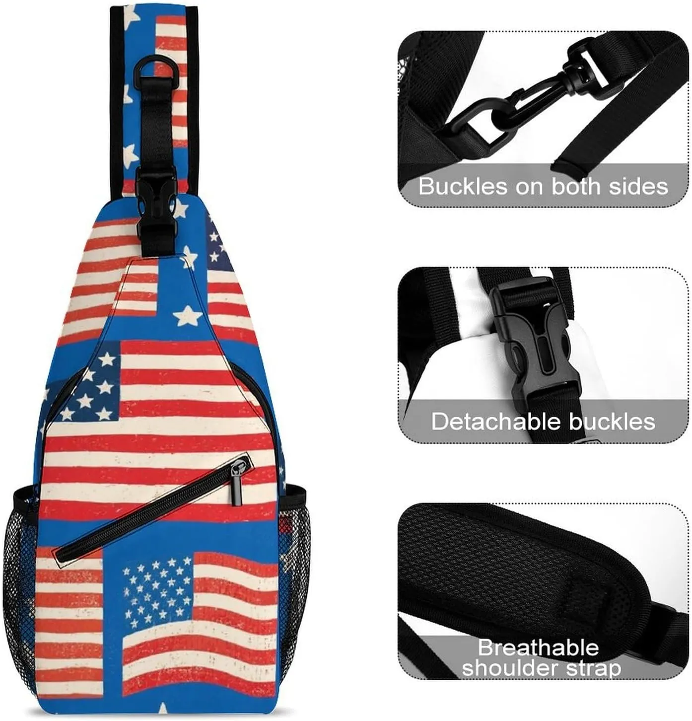 Supdreamc Sling Bag Backpack for Men Women Multipurpose Anti-Theft Satchel Bookbags Travel Rucksack Daypack Bookbag, Usa Flag Grunge Old American Flag Art Shoulder Crossbody Bag Chest Pack