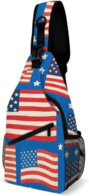 Supdreamc Sling Bag Backpack for Men Women Multipurpose Anti-Theft Satchel Bookbags Travel Rucksack Daypack Bookbag, Usa Flag Grunge Old American Flag Art Shoulder Crossbody Bag Chest Pack