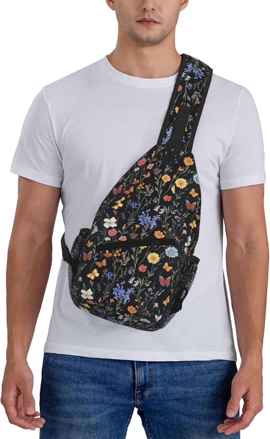 SUPLUCHOM Sling Bag Vintage Botanical Flower Wildflower Hiking Daypack Crossbody Shoulder Backpack Travel Chest Pack for Men Women