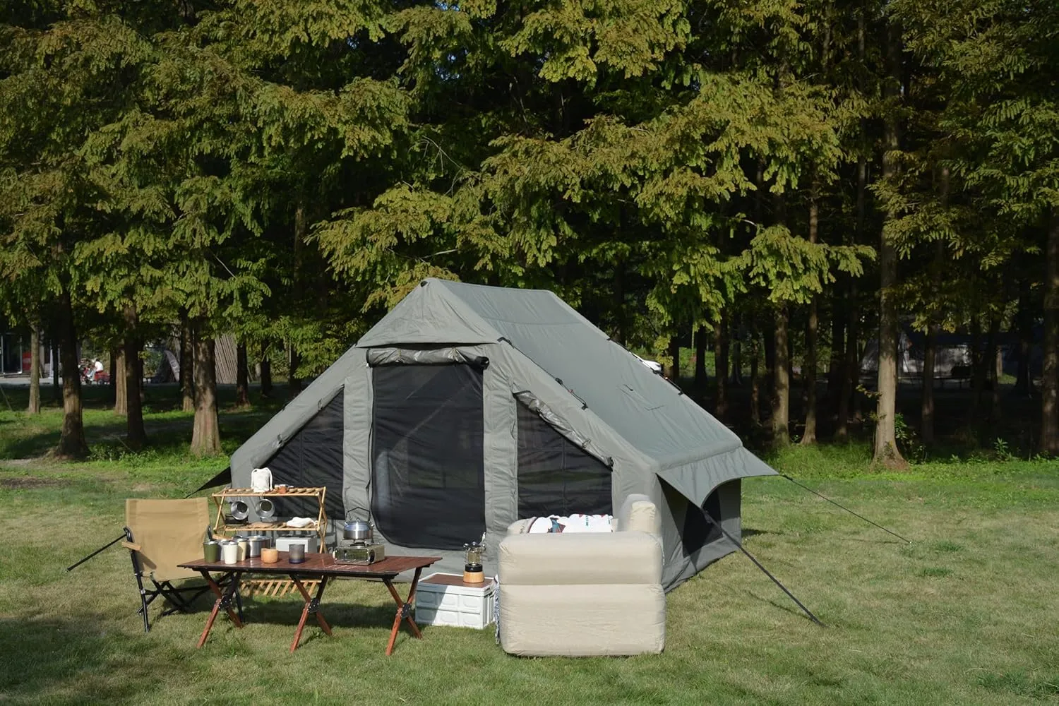 SVRCK Waterproof Inflatable Camping Tent for 4-6 People, Quick Setup, Stove Jack, Portable Glamping in Green