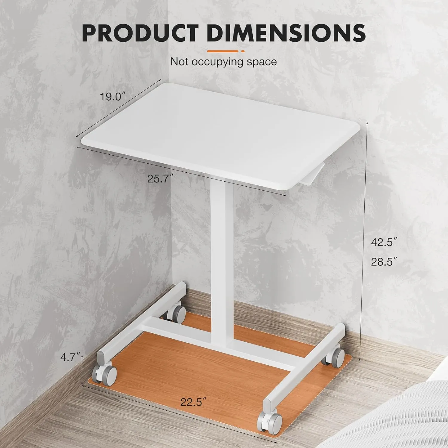 Sweetcrispy Mobile Small Standing Desk - Sit Stand Portable Rolling Laptop Desk with Lockable Wheels, Adjustable Height Computer Workstations, White