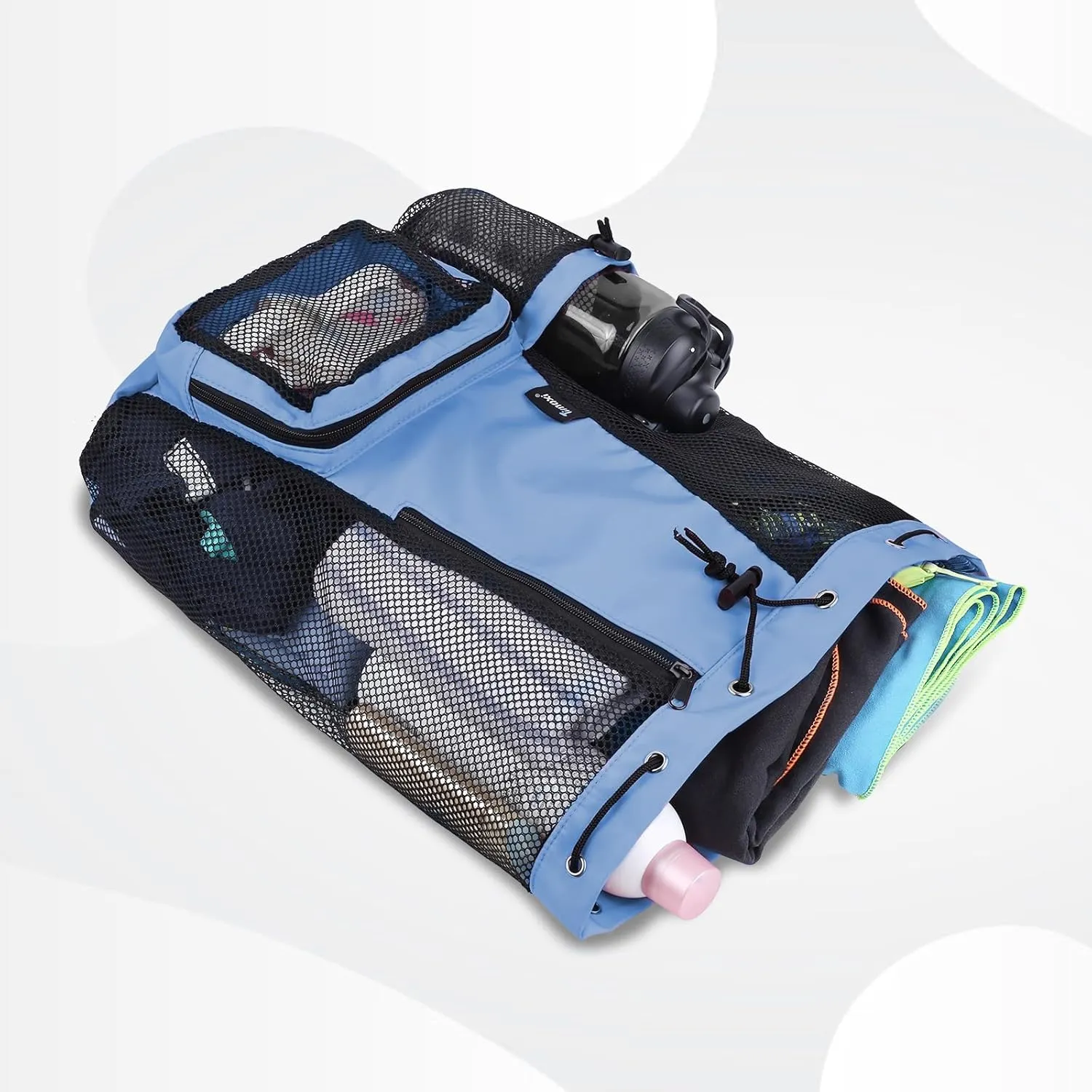 Swim Bag Beach Backpack with Padded Shoulder Strap Mesh Backpack with Wet Pocket for Swimming, Gym